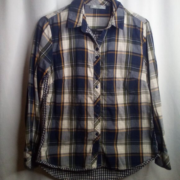 Lee Riders Button Up Shirt M Women Long Sleeve Plaid Blue Green - Picture 15 of 16